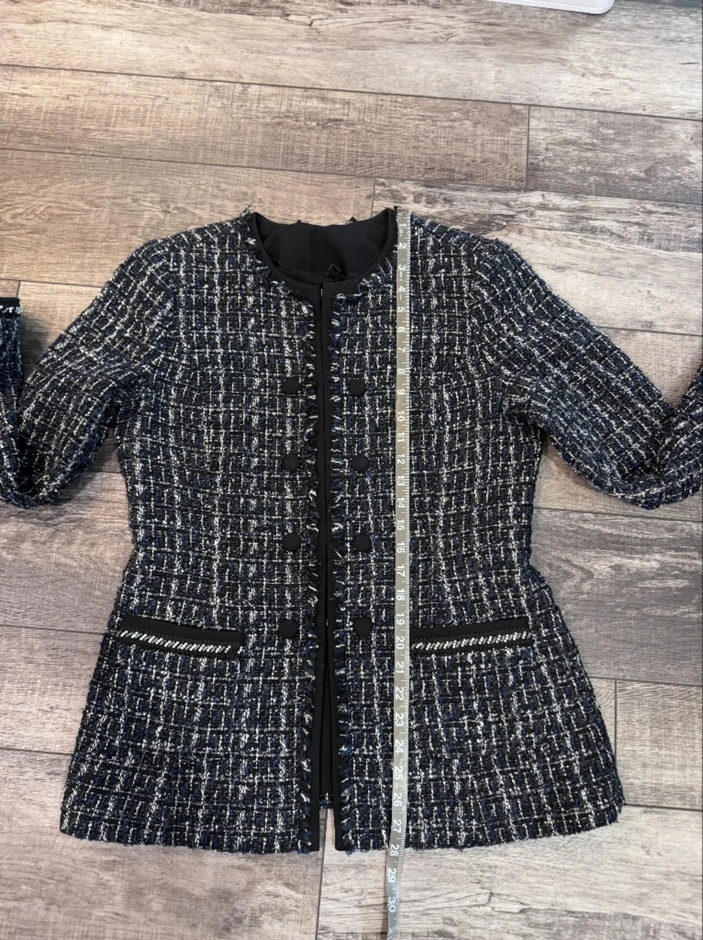 White House Black Market Classic Black And Blue Tweed Jacket - Women's Medium